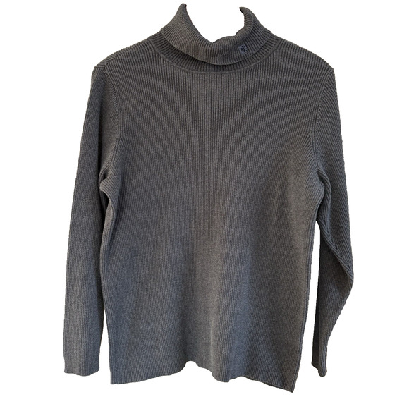 Women’s Lauren Ralph Lauren Gray Ribbed Turtleneck Sweater 100% Cotton Size 1X - Picture 3 of 12